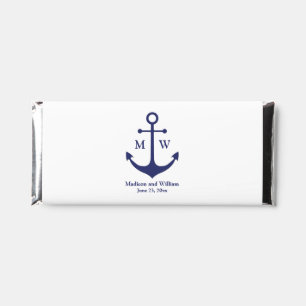 Nautical anchor navy white custom monogram & name hershey bar favors
