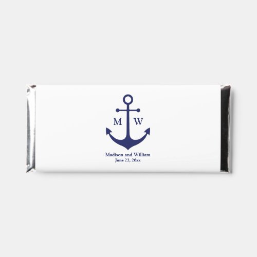Nautical anchor navy white custom monogram  name hershey bar favors
