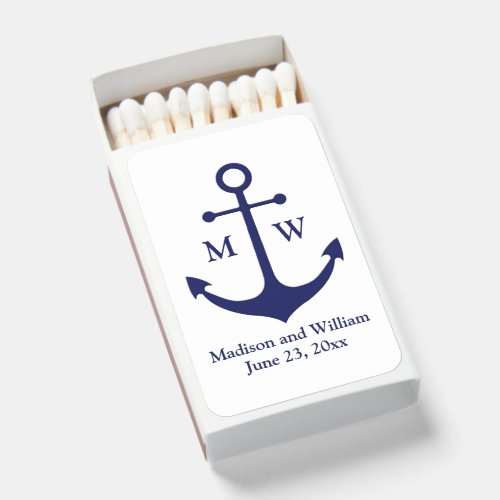Nautical anchor navy white custom monogram name matchboxes