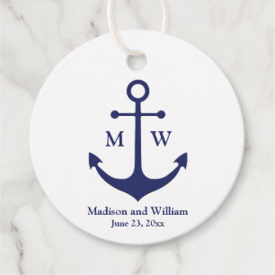 Nautical anchor navy white custom monogram & names favor tags