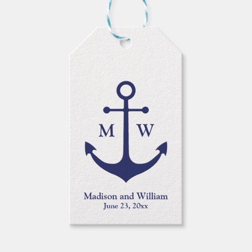 Nautical anchor navy white custom monogram  names gift tags