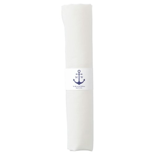 Nautical anchor navy white custom monogram  names napkin bands