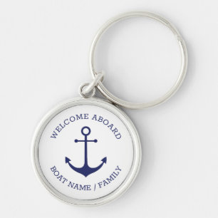 Nautical anchor navy white Custom Welcome Aboard Keychain