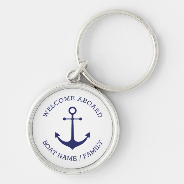 Nautical anchor navy white Custom Welcome Aboard Keychain (Front)
