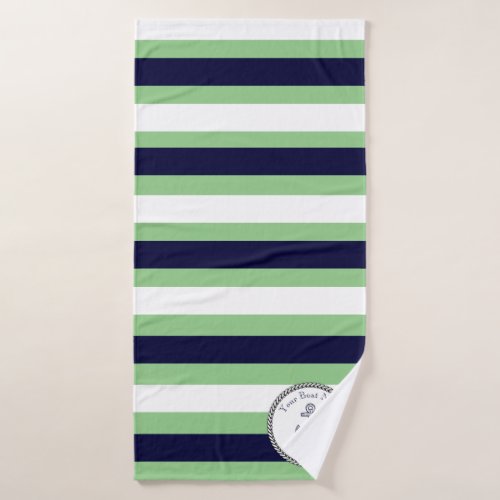 Nautical Anchor Navy White Green Stripe Bath Towel