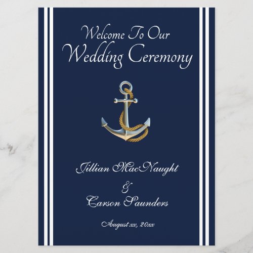 Nautical Anchor _ Navy  White Wedding Service Program