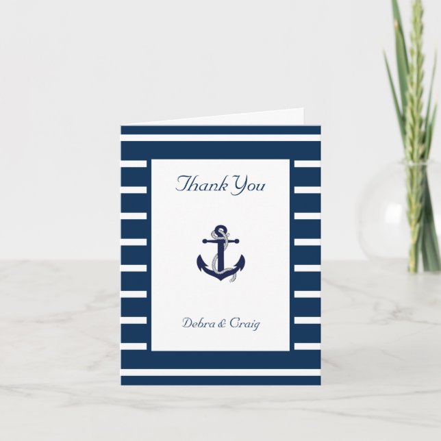 Nautical Anchor, Navy, White Wedding Thank You Card (Front)