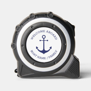 Nautical anchor navy white Welcome Aboard name Tape Measure