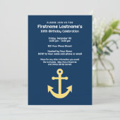 Nautical Anchor Navy Yellow Birthday Party Invitation (Standing Front)