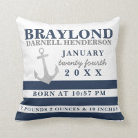 Nautical Anchor Nursery Birth Stats Pillow