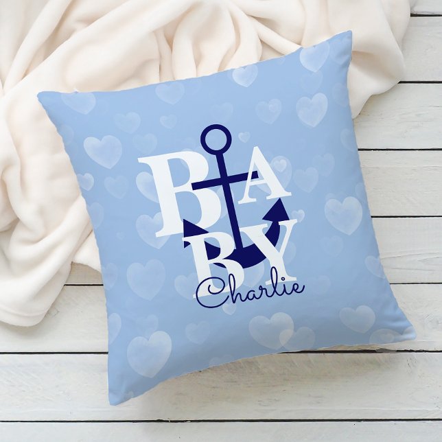 Nautical Anchor Nursery Decor Navy Blue Throw Pillow (Creator Uploaded)