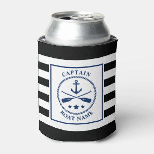 Nautical Anchor Oar Captain Boat Name Black Stripe Can Cooler