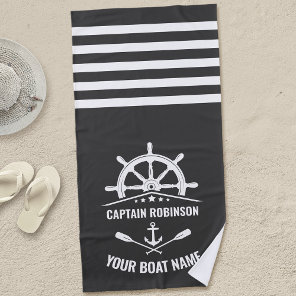 Nautical Anchor Oar Paddle Captain Boat Name Gray Beach Towel