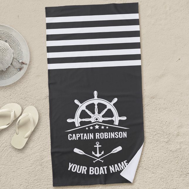 Nautical Anchor Oar Paddle Captain Boat Name Gray Beach Towel (Creator Uploaded)