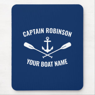 Nautical Anchor Oars Captain and Boat Name Navy Mouse Pad
