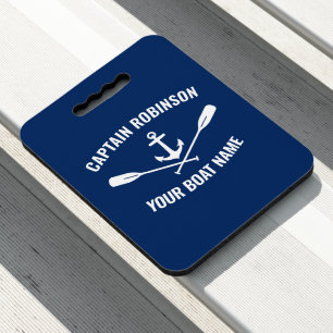 Nautical Anchor Oars Captain and Boat Name Navy Seat Cushion