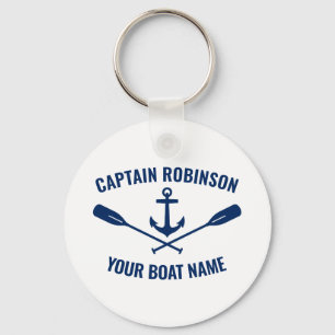 Nautical Anchor Oars Captain and Boat Name Stylish Keychain
