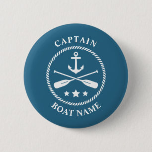 Nautical Anchor Oars Captain Boat Name Blue Button