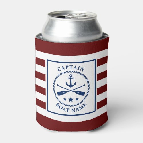 Nautical Anchor Oars Captain Boat Name Striped Can Cooler
