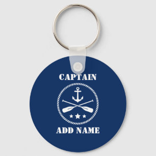 Nautical Anchor & Oars Captain or Boat Name Navy Keychain