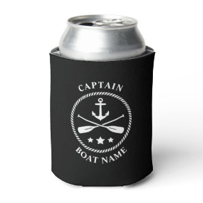 Nautical Anchor Oars Captain Your Boat Name Black Can Cooler