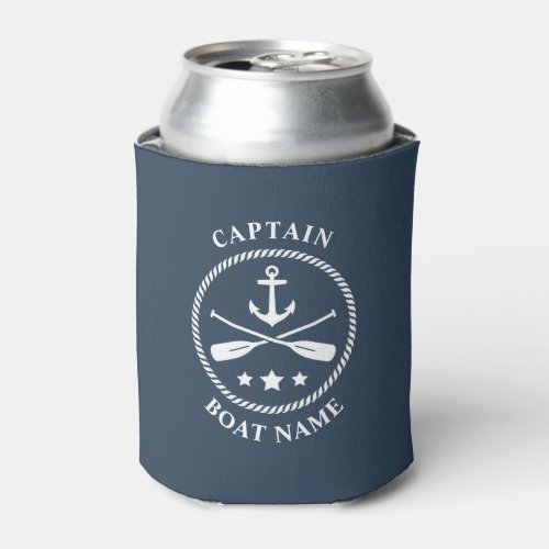 Nautical Anchor Oars Captain Your Boat Name Blue Can Cooler