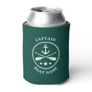 Nautical Anchor Oars Captain Your Boat Name Green Can Cooler