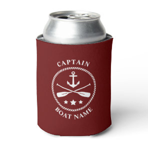 Nautical Anchor Oars Captain Your Boat Name Red Can Cooler