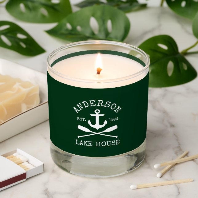 Nautical Anchor Oars Family Lake House Green Scented Candle (Lit)