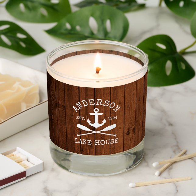 Nautical Anchor Oars Family Lake House Wood Print Scented Candle (Lit)