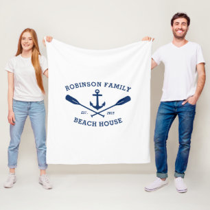 Nautical Anchor Oars Family Name and Beach House Fleece Blanket