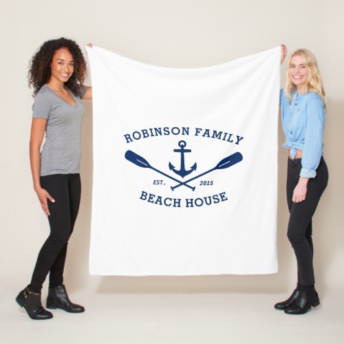 Nautical Anchor Oars Family Name and Beach House Fleece Blanket