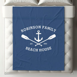 Nautical Anchor Oars Family Name Beach Lake House Fleece Blanket