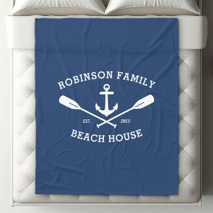 Nautical Anchor Oars Family Name Beach Lake House Fleece Blanket