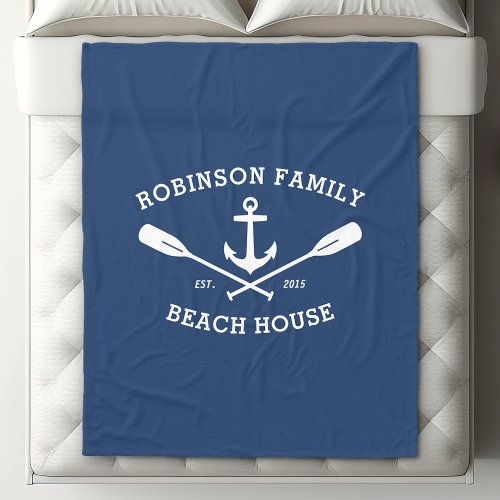 Nautical Anchor Oars Family Name Beach Lake House Fleece Blanket