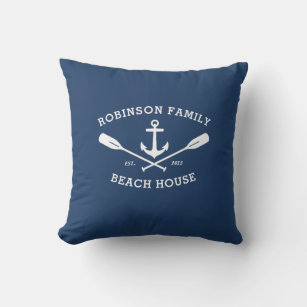 Nautical Anchor Oars Family Name Beach Lake House Throw Pillow