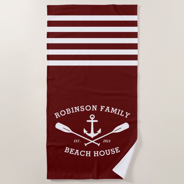 Nautical Anchor Oars Family Name Lake Beach House Towel (Front)