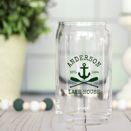 Nautical Anchor Oars Green Family Lake House Can Glass