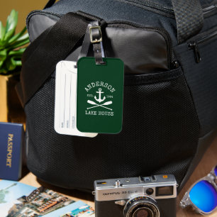 Nautical Anchor Oars Green Family Lake House Luggage Tag
