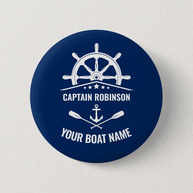 Nautical Anchor Oars Helm Captain & Boat Name Button (Front)