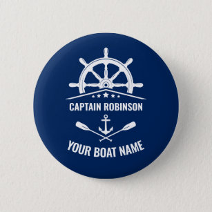 Nautical Anchor Oars Helm Captain & Boat Name Button