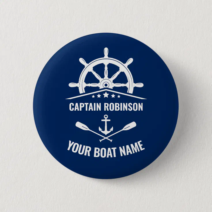 Nautical Anchor Oars Helm Captain & Boat Name Button Zazzle