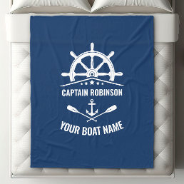 Nautical Anchor Oars Helm Captain &amp; Boat Name Navy Fleece Blanket
