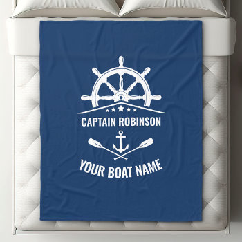 Nautical Anchor Oars Helm Captain & Boat Name Navy Fleece Blanket by AnchorIsle at Zazzle