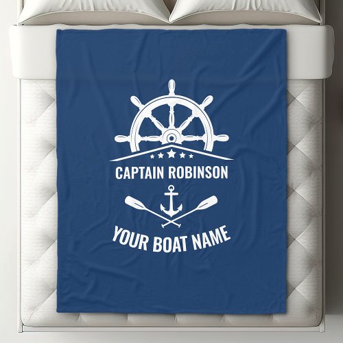 Nautical Anchor Oars Helm Captain  Boat Name Navy Fleece Blanket