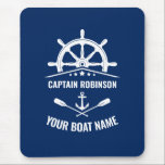 Nautical Anchor Oars Helm Captain & Boat Name Navy Mouse Pad<br><div class="desc">Nautical Boat,  Ships Wheel - Helm and Crossed Oars with Your Personalized Captain Name and Boat Name on a Mouse Pad.</div>