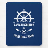 Nautical Anchor Oars Helm Captain & Boat Name Navy