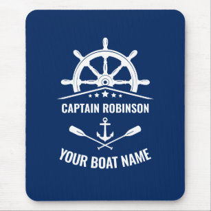 Nautical Anchor Oars Helm Captain & Boat Name Navy Mouse Pad