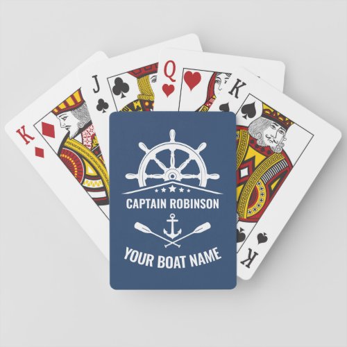 Nautical Anchor Oars Helm Captain  Boat Name Navy Poker Cards