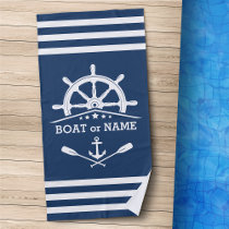 Nautical Anchor Oars Helm Your Name Blue &amp; White Beach Towel